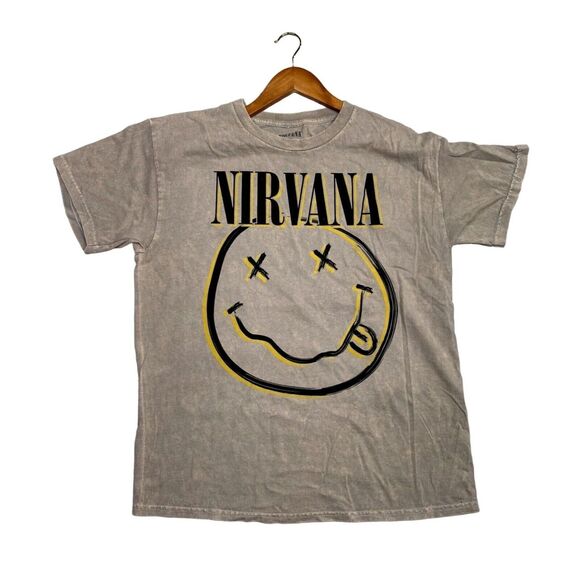 Nirvana Nevermind Smiley Short Sleeve Unisex Band T Shirt Crew Neck XL Brown - Picture 10 of 15